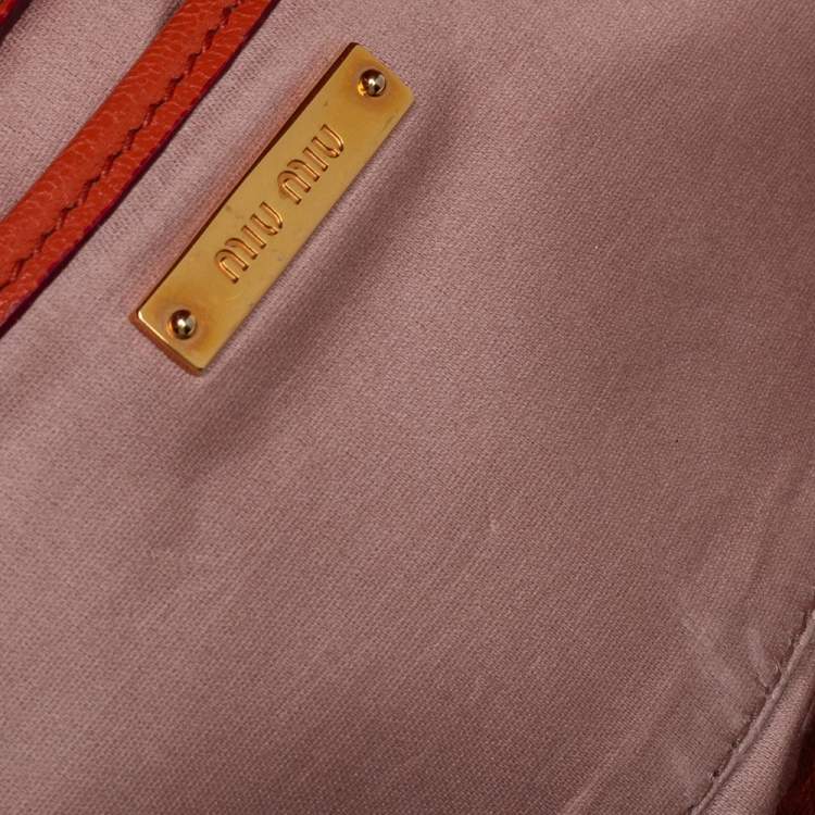 Pre Owned Miu Miu Orange Madras Leather Push Lock Flap Top Handle Bag