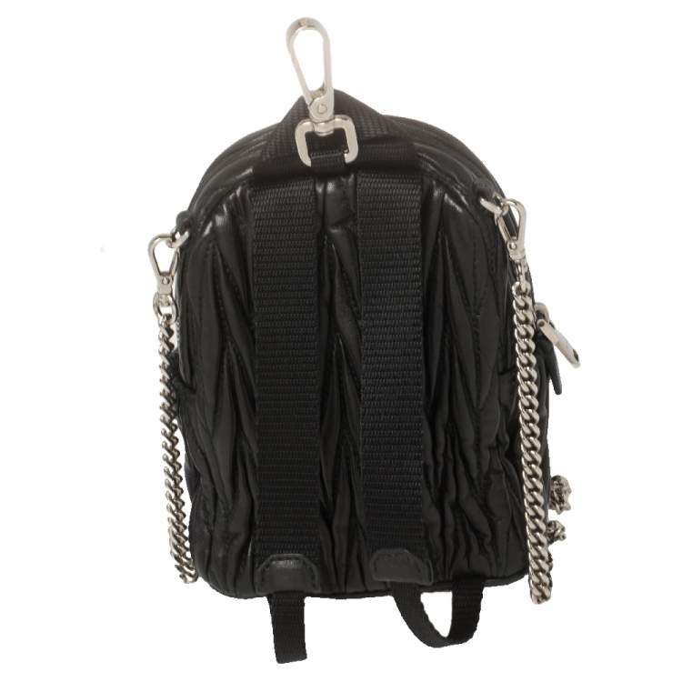 Pre Owned Miu Miu Black Matelassé Leather Mini Backpack