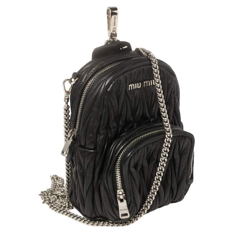 Pre Owned Miu Miu Black Matelassé Leather Mini Backpack