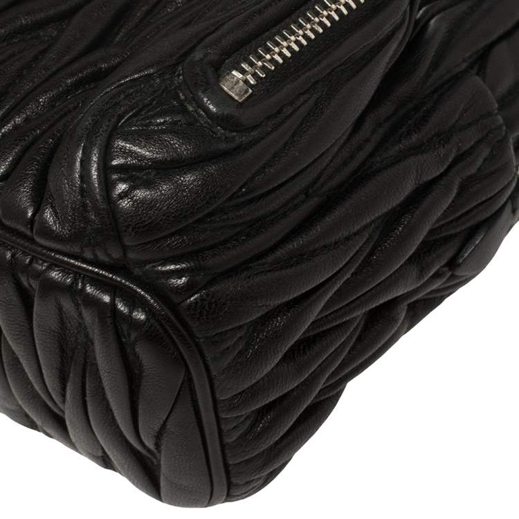 Pre Owned Miu Miu Black Matelassé Leather Mini Backpack