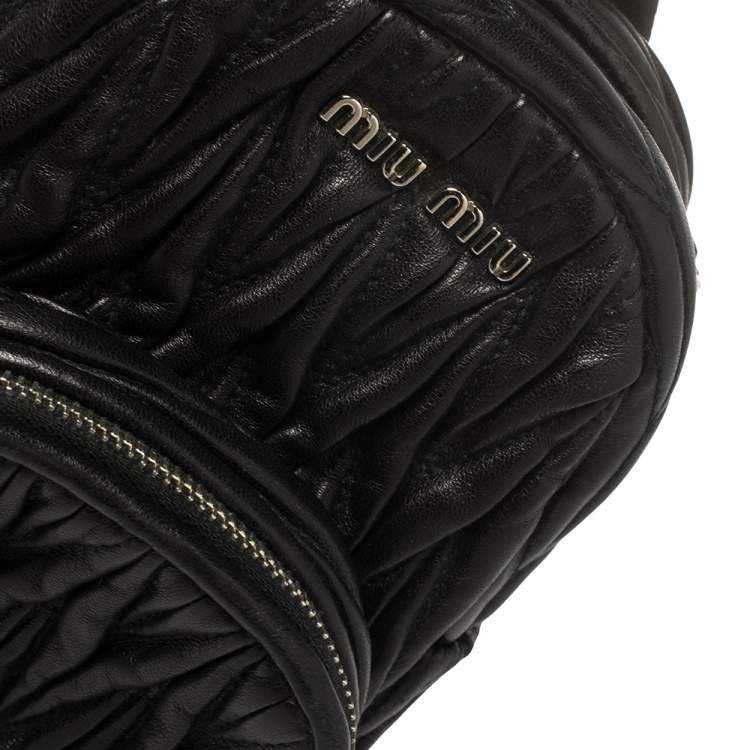 Pre Owned Miu Miu Black Matelassé Leather Mini Backpack