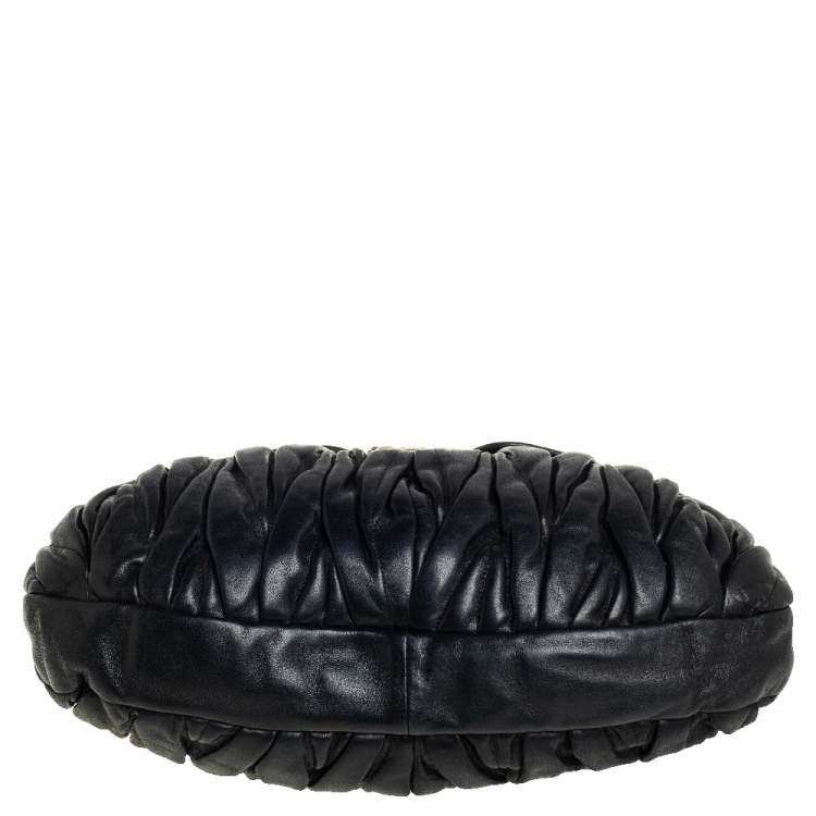 Pre Owned Miu Miu Black Matelassé Lux Leather Coffer Hobo