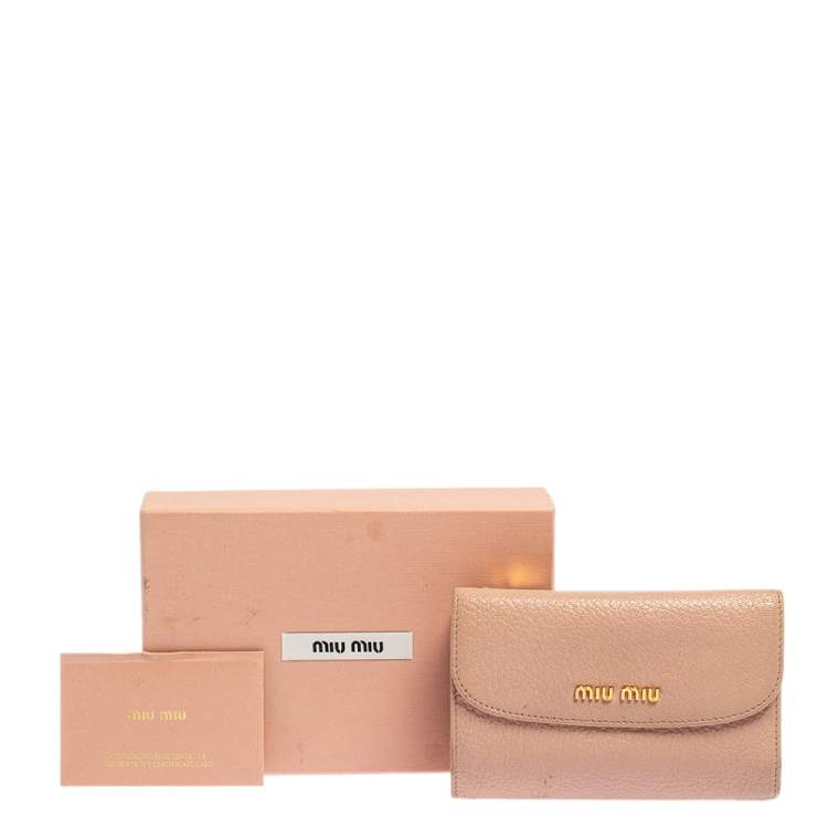 Pre Owned Miu Miu Pink Madras Leather Compact Wallet