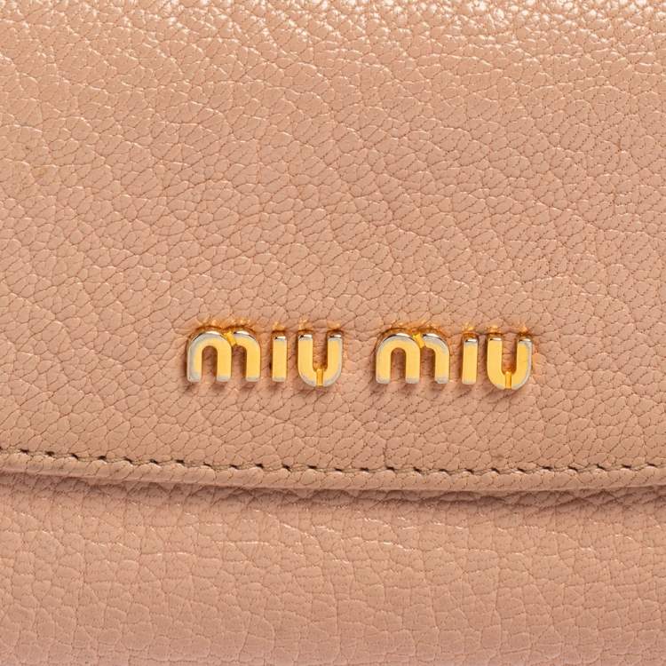 Pre Owned Miu Miu Pink Madras Leather Compact Wallet