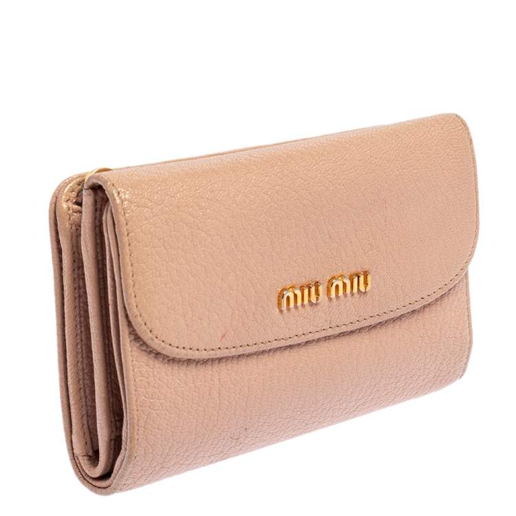 Pre Owned Miu Miu Pink Madras Leather Compact Wallet