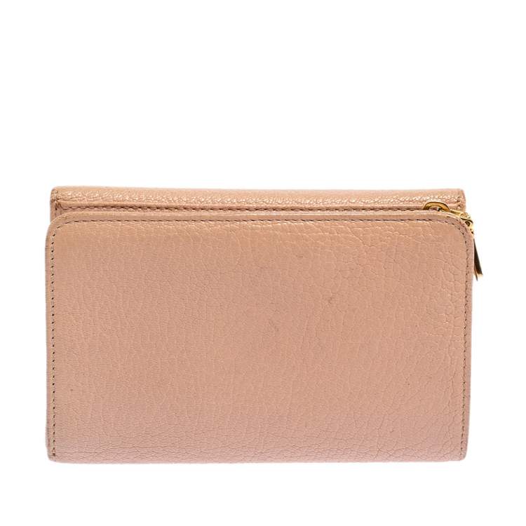 Pre Owned Miu Miu Pink Madras Leather Compact Wallet