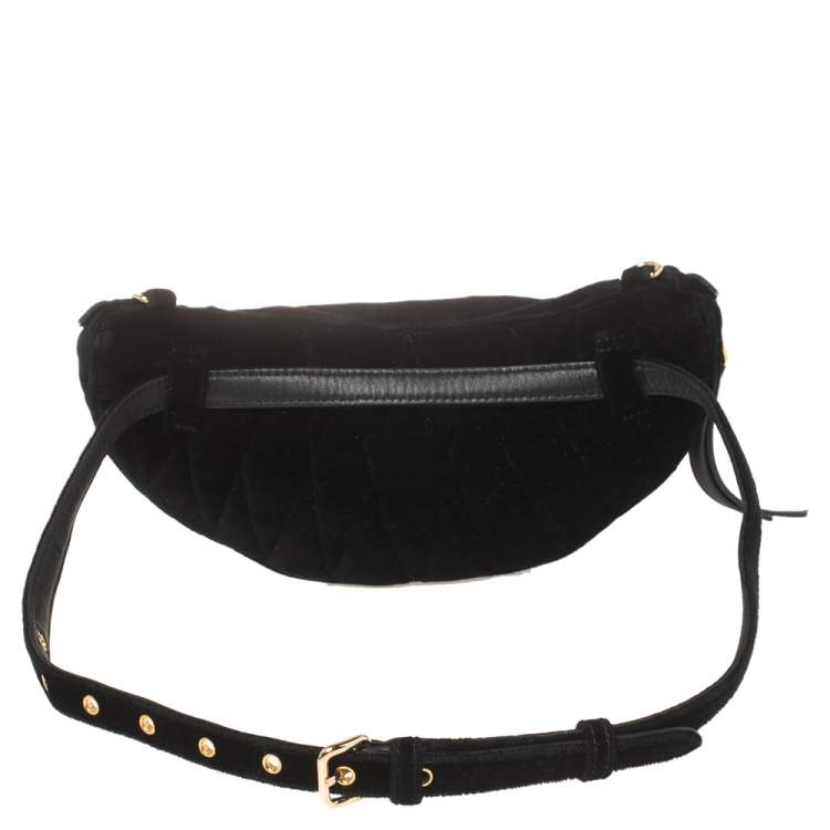 Pre Owned Miu Miu Black Matelassé Velvet Belt Bag