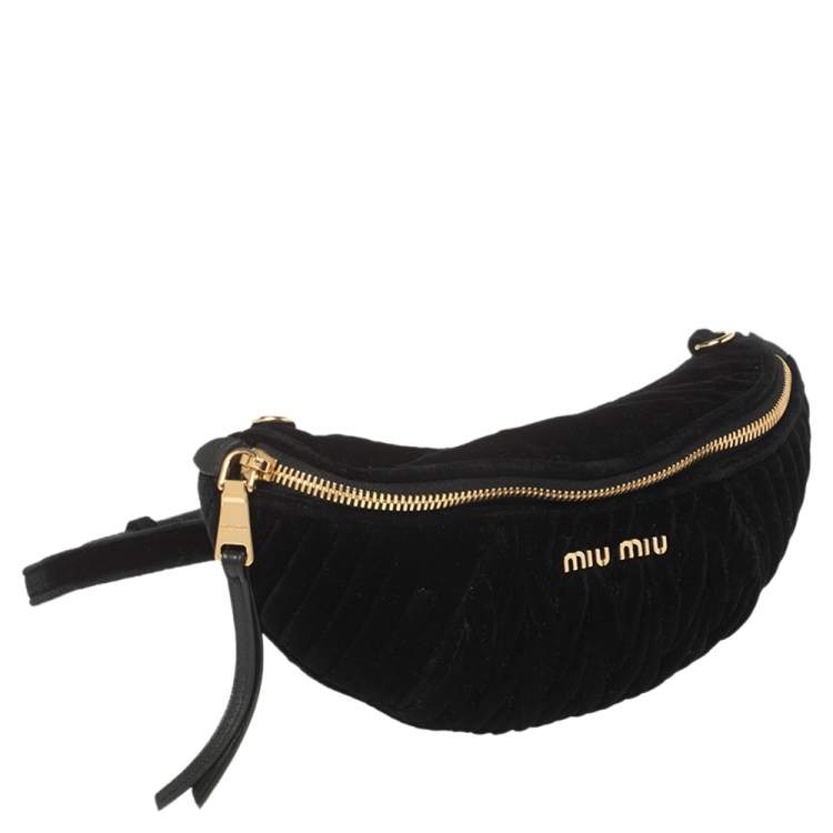 Pre Owned Miu Miu Black Matelassé Velvet Belt Bag