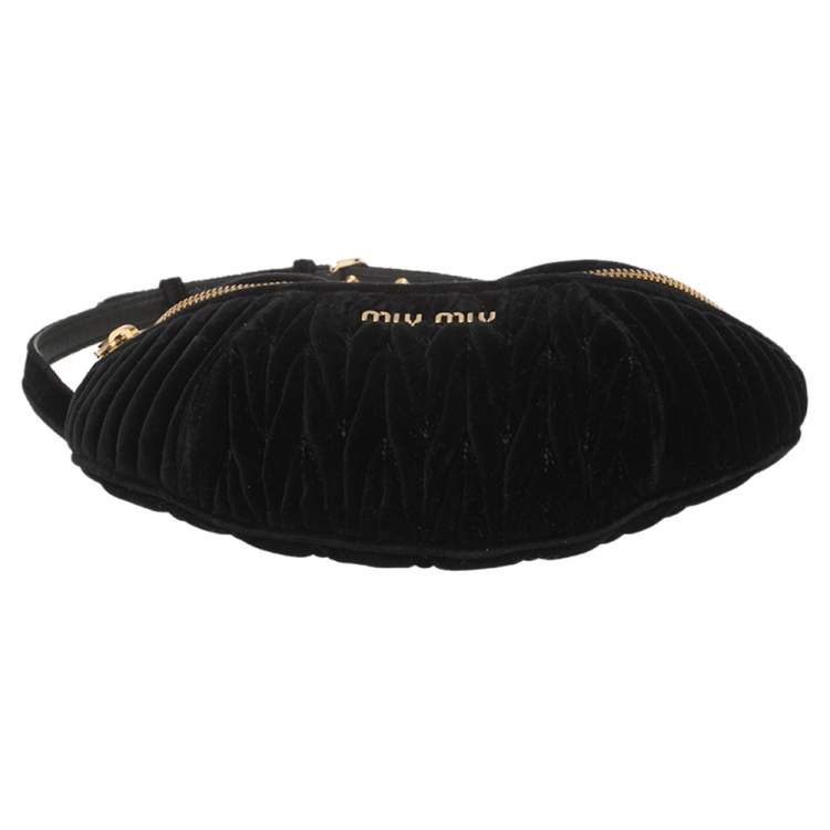 Pre Owned Miu Miu Black Matelassé Velvet Belt Bag