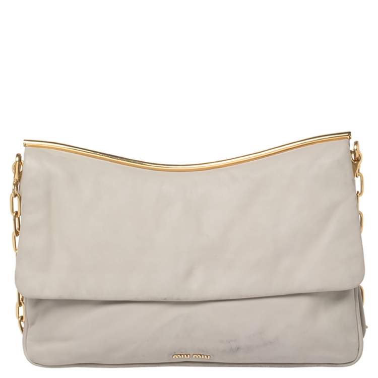 Pre Owned Miu Miu Grey Leather Frame Chain Shoulder Bag