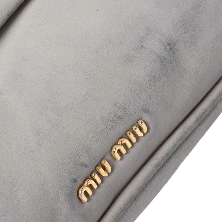 Pre Owned Miu Miu Grey Leather Frame Chain Shoulder Bag