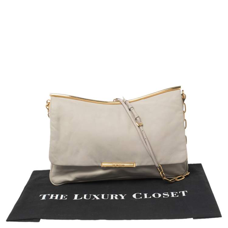 Pre Owned Miu Miu Grey Leather Frame Chain Shoulder Bag