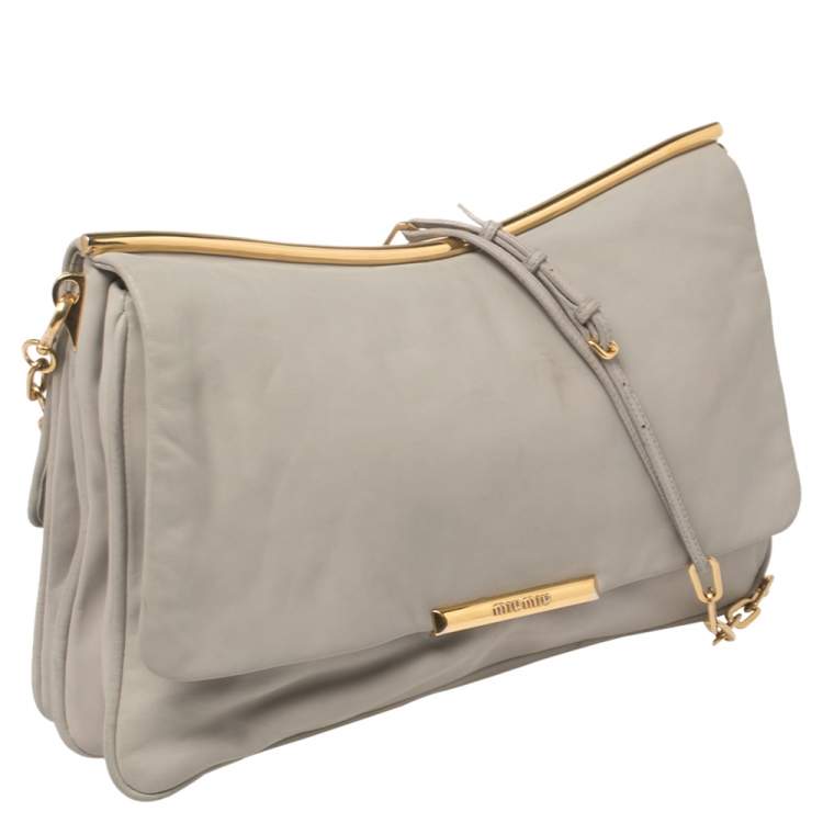 Pre Owned Miu Miu Grey Leather Frame Chain Shoulder Bag
