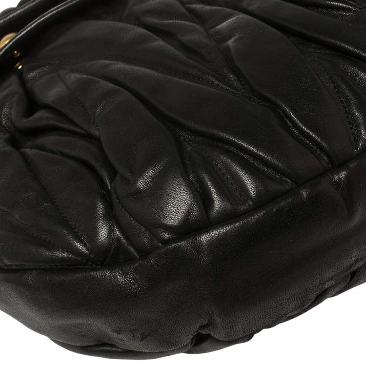 Pre Owned Miu Miu Black Matelassé Leather Coffer Hobo