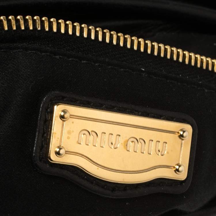 Pre Owned Miu Miu Black Matelassé Leather Coffer Hobo