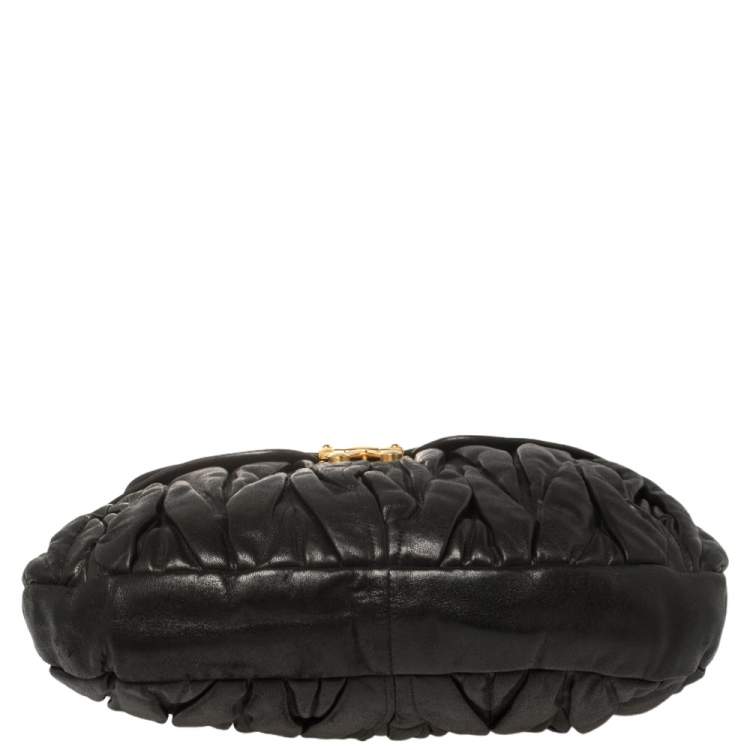 Pre Owned Miu Miu Black Matelassé Leather Coffer Hobo