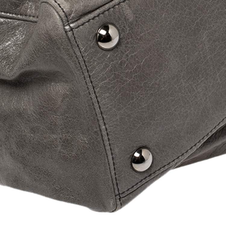 Pre Owned Miu Miu Grey Glaze Leather Gathered Tote