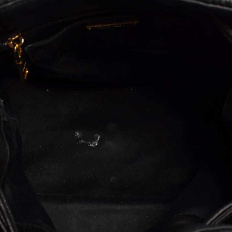 Pre Owned Miu Miu Black Matelassé Leather Drawstring Bucket Bag