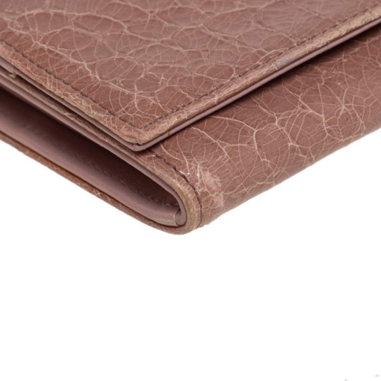 Pre Owned Miu Miu Beige Croc Embossed Patent Leather Flap Continental Wallet