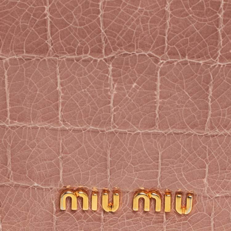 Pre Owned Miu Miu Beige Croc Embossed Patent Leather Flap Continental Wallet