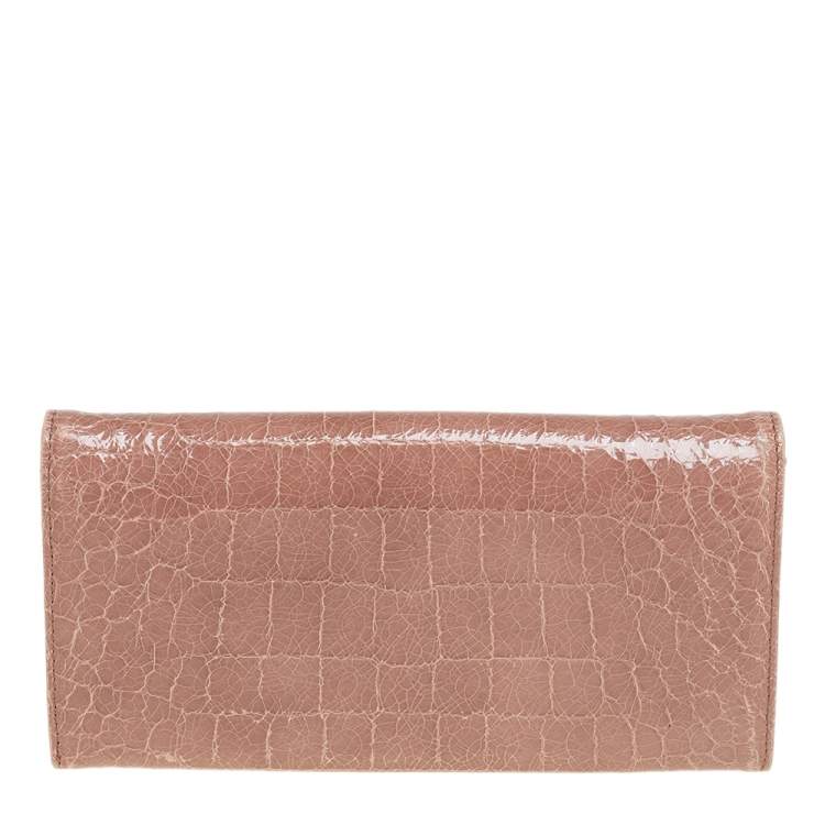 Pre Owned Miu Miu Beige Croc Embossed Patent Leather Flap Continental Wallet