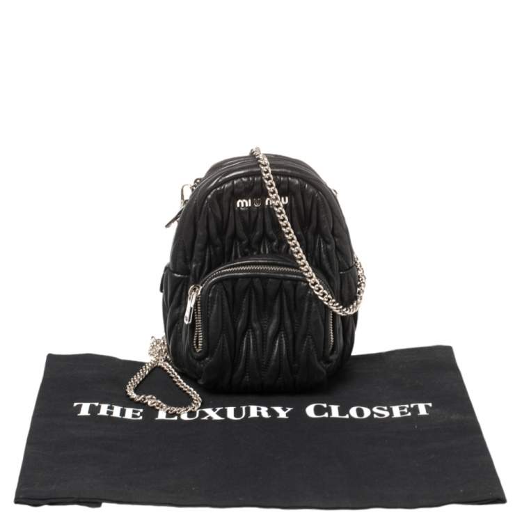 Pre Owned Miu Miu Black Matelassé Leather Micro Backpack