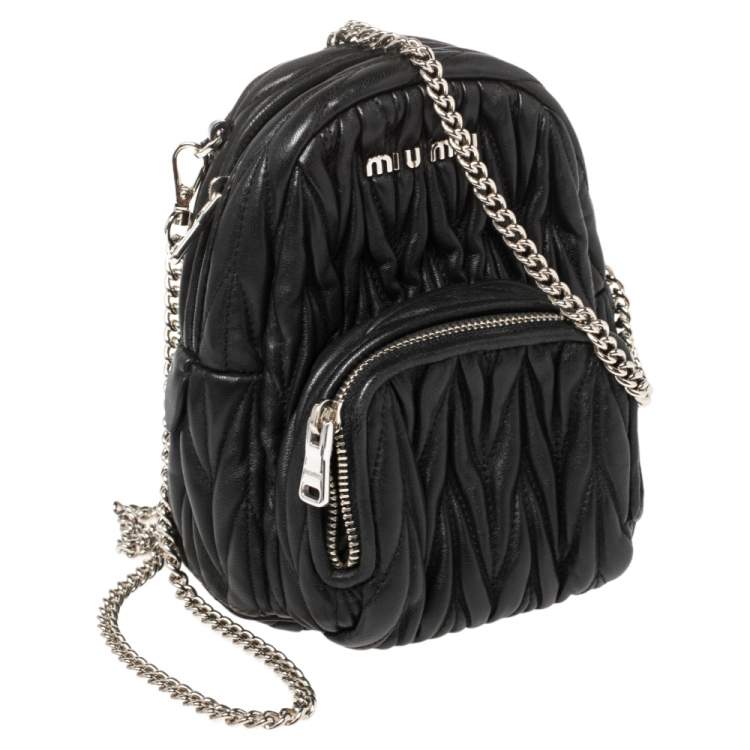 Pre Owned Miu Miu Black Matelassé Leather Micro Backpack