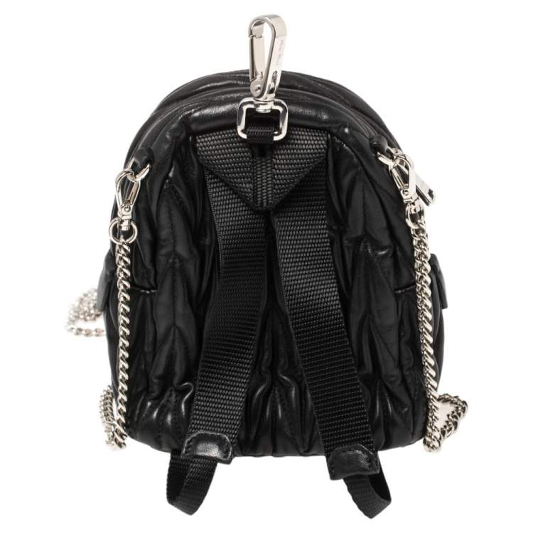 Pre Owned Miu Miu Black Matelassé Leather Micro Backpack