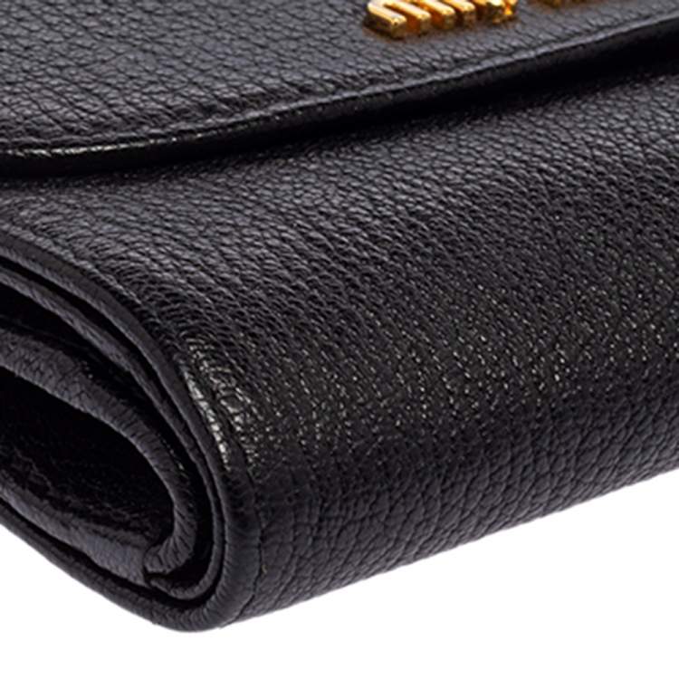 Pre Owned Miu Miu Black Leather Madras Compact Wallet