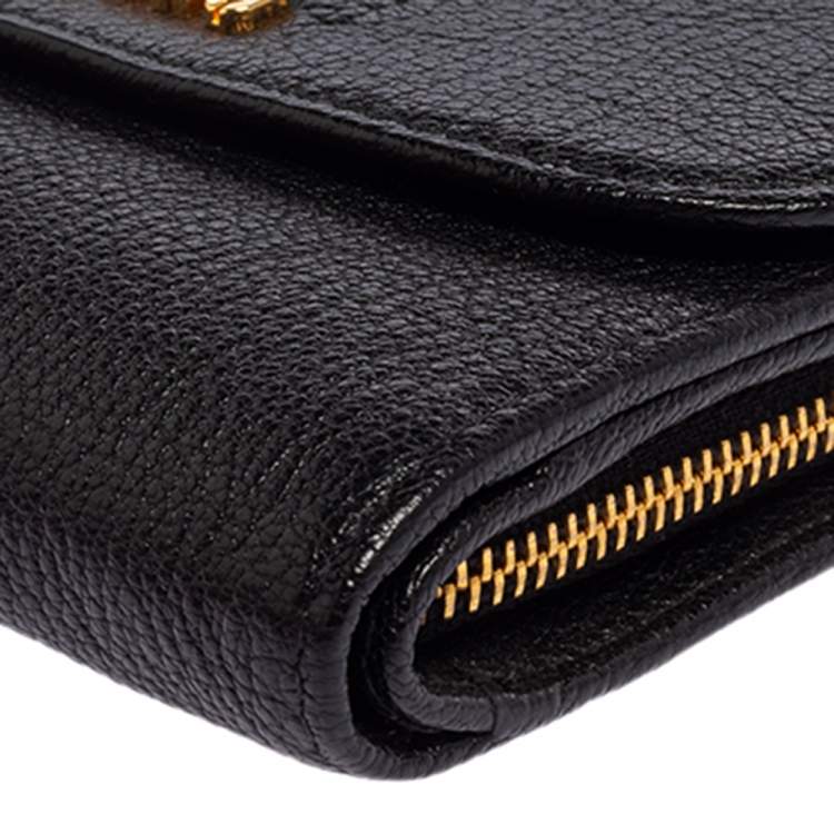 Pre Owned Miu Miu Black Leather Madras Compact Wallet