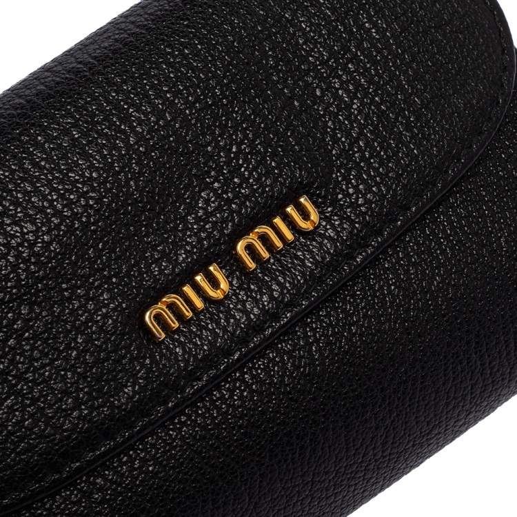Pre Owned Miu Miu Black Leather Madras Compact Wallet