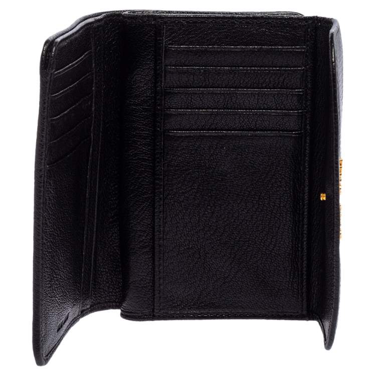 Pre Owned Miu Miu Black Leather Madras Compact Wallet