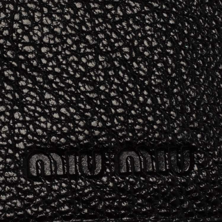 Pre Owned Miu Miu Black Leather Madras Compact Wallet