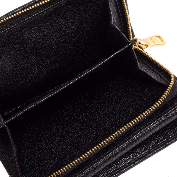 Pre Owned Miu Miu Black Leather Madras Compact Wallet