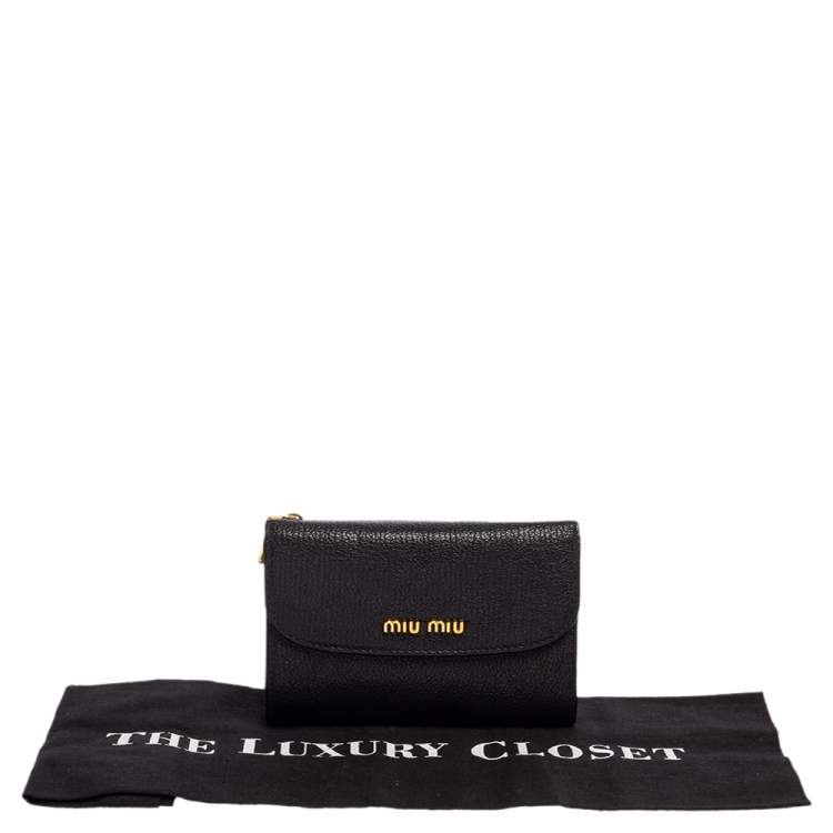 Pre Owned Miu Miu Black Leather Madras Compact Wallet