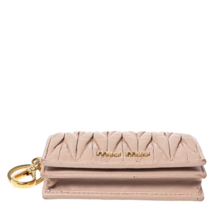 Pre Owned Miu Miu Beige Matelassé Leather Flap Compact Card Case