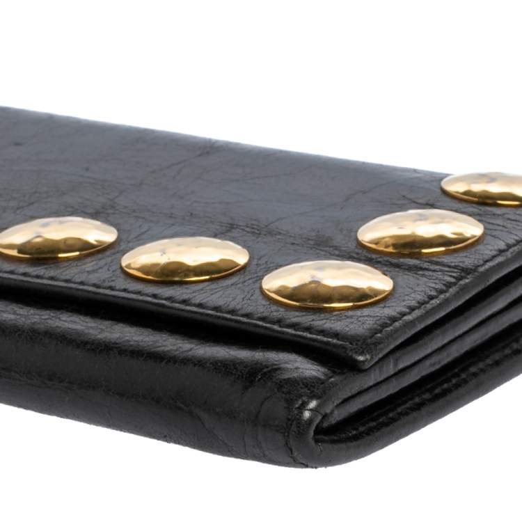 Pre Owned Miu Miu Black Crackled Leather Studded Continental Wallet