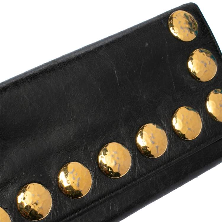 Pre Owned Miu Miu Black Crackled Leather Studded Continental Wallet
