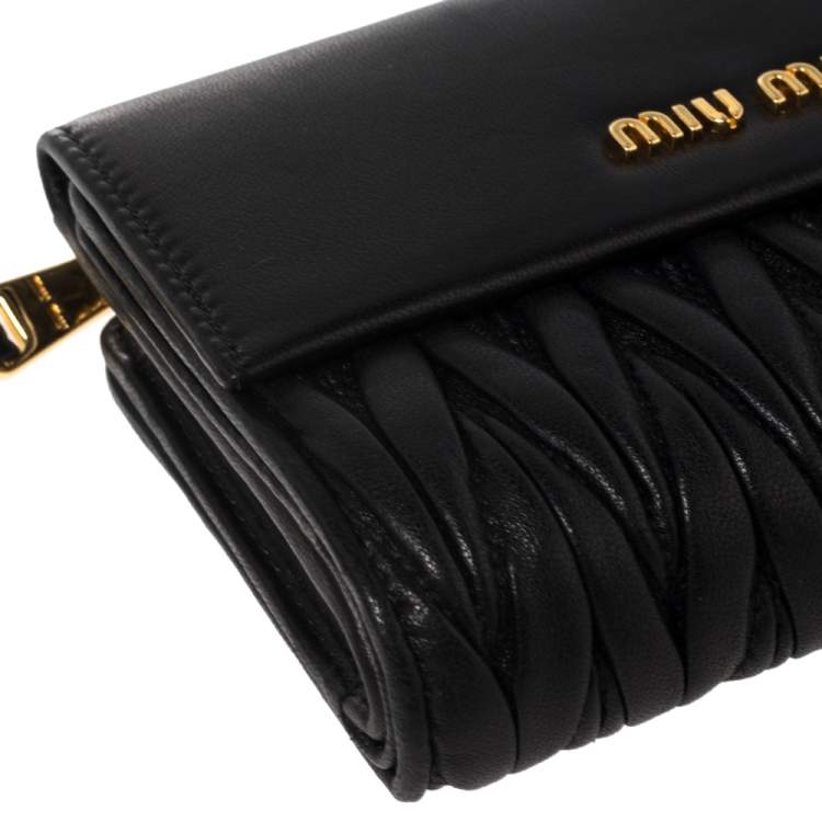 Pre Owned Miu Miu Black Matelasse Leather Flap Compact Wallet 