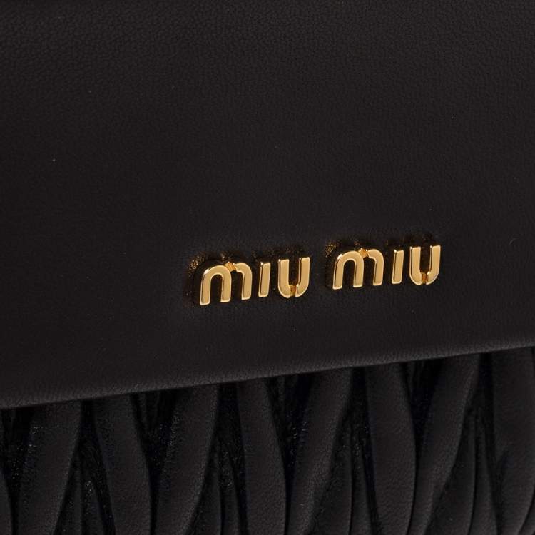 Pre Owned Miu Miu Black Matelasse Leather Flap Compact Wallet 