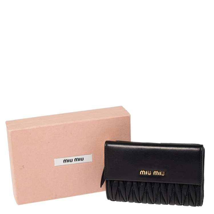 Pre Owned Miu Miu Black Matelasse Leather Flap Compact Wallet 