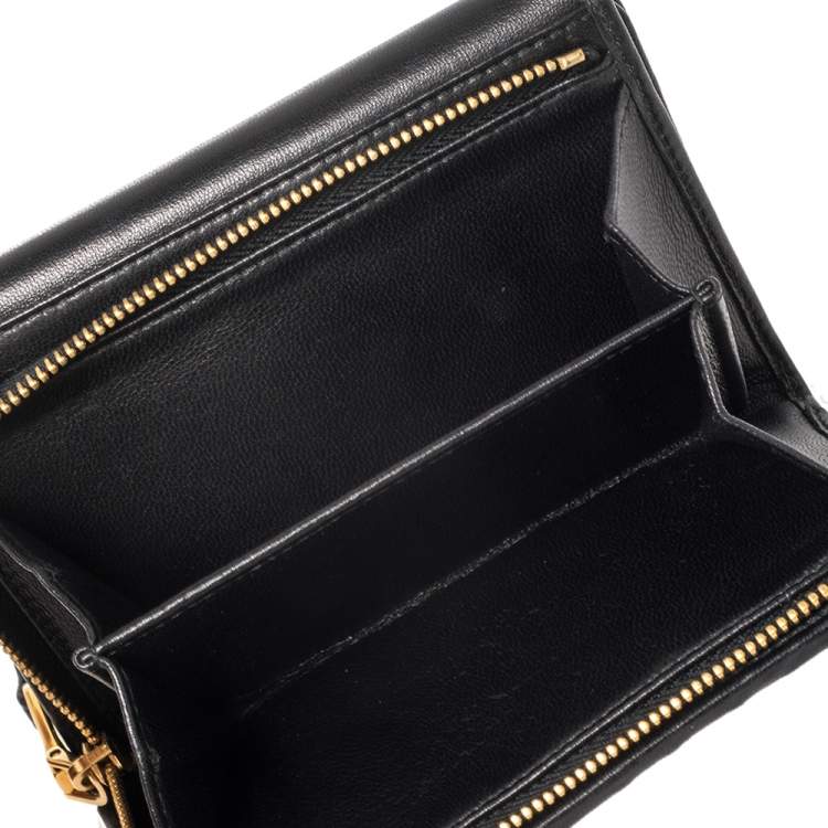 Pre Owned Miu Miu Black Matelasse Leather Flap Compact Wallet 
