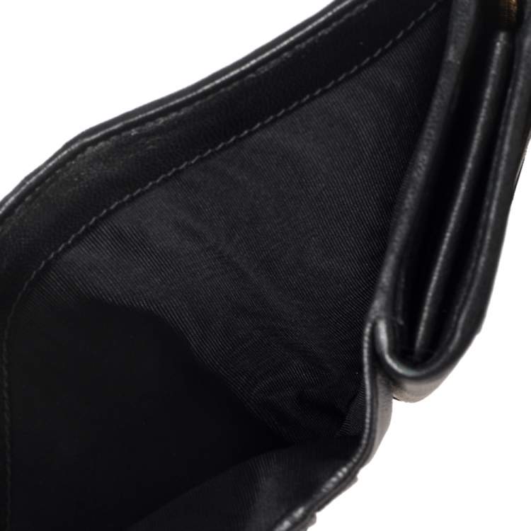 Pre Owned Miu Miu Black Matelasse Leather Flap Compact Wallet 