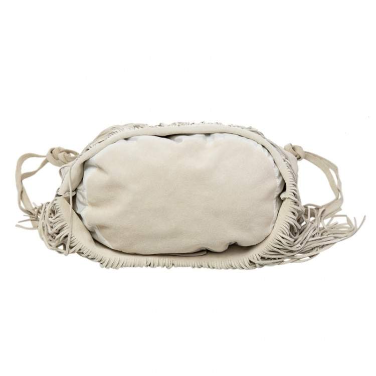 Pre Owned Miu Miu Light Beige Suede Fringe Hobo