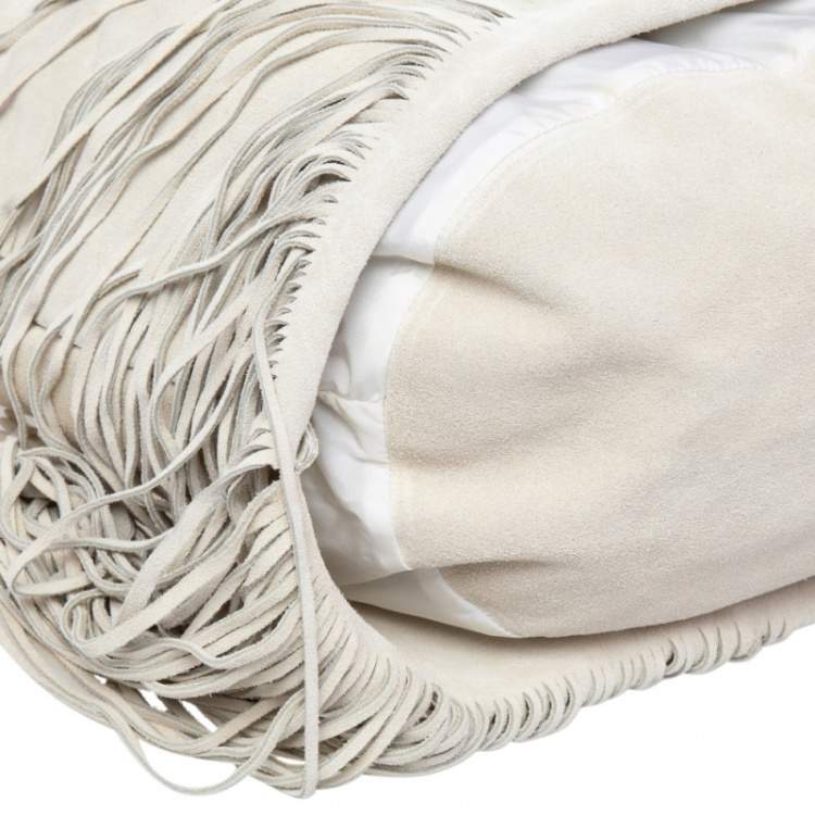 Pre Owned Miu Miu Light Beige Suede Fringe Hobo