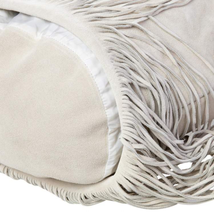 Pre Owned Miu Miu Light Beige Suede Fringe Hobo