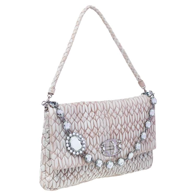 Pre Owned Miu Miu Beige Leather Crystal Embellished  Matelassé Shoulder Bag