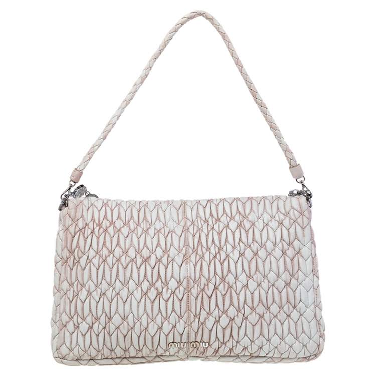 Pre Owned Miu Miu Beige Leather Crystal Embellished  Matelassé Shoulder Bag