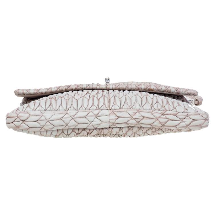 Pre Owned Miu Miu Beige Leather Crystal Embellished  Matelassé Shoulder Bag