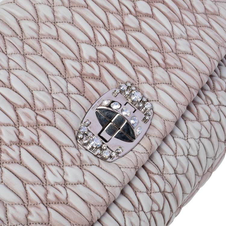 Pre Owned Miu Miu Beige Leather Crystal Embellished  Matelassé Shoulder Bag